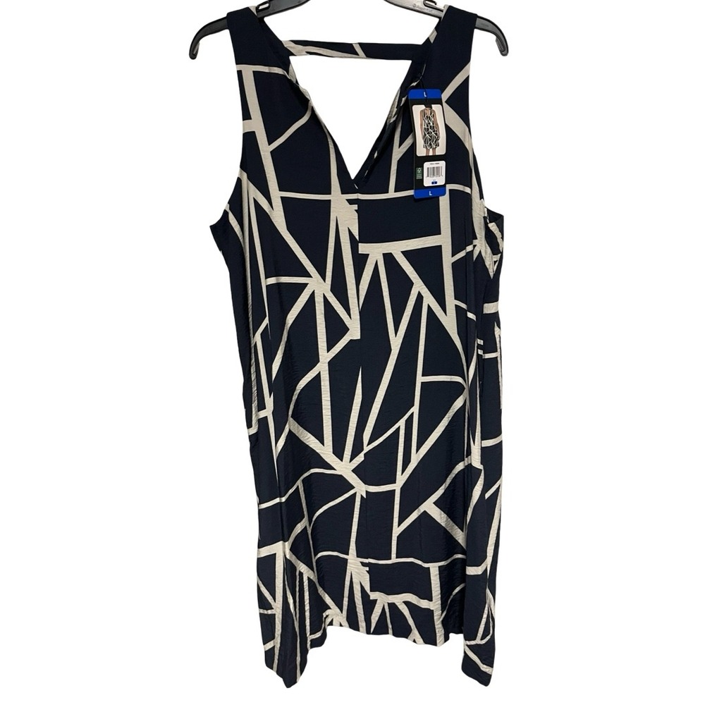 NWT Banana‎ Republic Navy Blue Geometric Knee Length Shift Dress Size Large